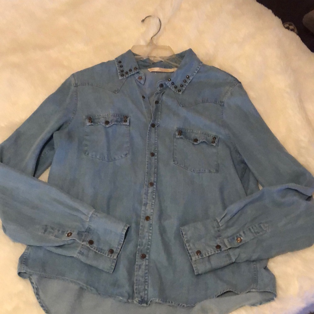 Studded denim button up